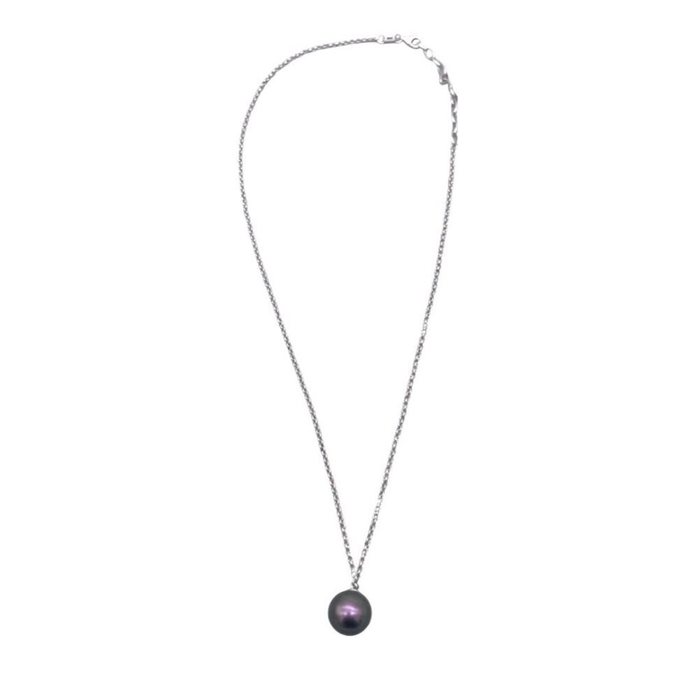 925 Sterling Silver Faux Pearl Pendant Chain Necklace Silver Tone 16 to 19 In
